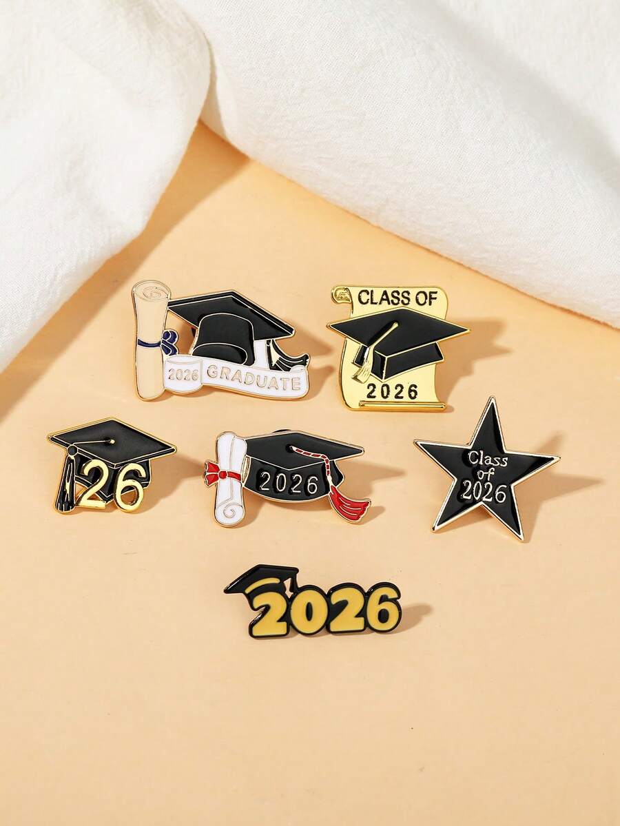 1/6件装 2026届博士毕业季毕业帽徽章，返校季创意毕业高考满分纪念徽章，2026届毕业礼物，衣服别针，松树