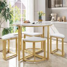 Dining Table Set For Four Chairs, Dining Room Set With MDF Tabletop And Gold Iron Frame, Velvet Chairs, Modern Luxury Dining Chairs, Grey - Gold - View 3