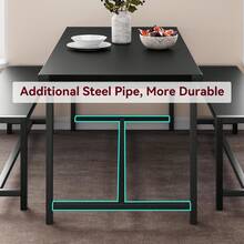 Juego de mesa de comedor de 3 piezas para 4 personas, mesa de cocina rectangular con 2 bancos, juego de mesa de comedor pequeña con protectores de esquinas, perfecto para cocinas, apartamentos y espacios pequeños, color negro - Negro - Ver 9