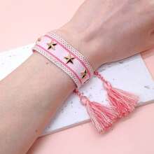 1pc Fashionable Woven Bracelet With Star Studs - Pink - View 5