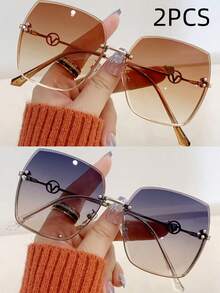 1 件女士复古无框方形渐变色金属腿时尚眼镜沙滩配饰女士眼镜墨镜优雅装扮