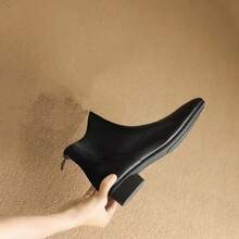 女士极简主义踝靴，优雅时尚后拉链短靴，保暖冬季户外鞋，休闲风格，2025新款粗跟踝靴，英法风 - 黑色 - 查看 5