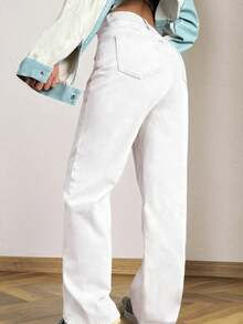 Women's Mid-Rise Straight-Leg White Patchwork Casual Cargo Jeans - Suitable For Daily Commute And Streetwear Spring - White - View 5
