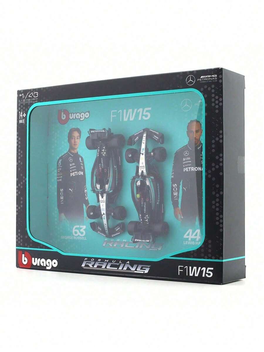 Bburago 2024 2-Pack 1:43 Diecast Racing Car Model Set, F1 Race Cars, With Frame Packaging, RB19/RB20/W14/W15/MCL60/SF23/SF24 Race Car Models, Gift For Men - W15 - View 1