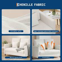 Sofá pequeño de poliuretano de 130 cm para dos personas, loveseat con cojines de muelles de 19 cm y tela de peluche, sofá compacto para apartamento, sala de estar, dormitorio, oficina, beige - Beis - Ver 5