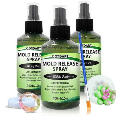 Spray desmoldante de silicone profissional para moldes, facilitando a desmoldagem, com secagem em 5 segundos para resina epóxi/concreto/velas. Promove a longevidade do molde, moldagem sem bolhas e sem resíduos. Inclui pincel.