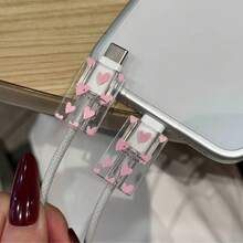 2pcs Heart-Shaped Outline Multi-Color Ins Style Data Cable Protector Compatible With Apple Charger