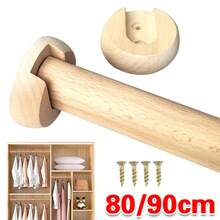 Wooden Wardrobe Rod Rail Tube+2 Flanges Clothes Hanging Pole - Brown - View 10