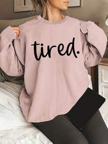 Winter Clothing Sweaters Plus Size Fatigue Print Sweatshirt, Casual Round Neck Long Sleeve Pullover, Suitable For Spring And Autumn, Women's Plus Size Clothing Loose And Comfortable Sweatshirts New Year Outfit Sweatshirts Sweaters - 粉紅色 - 查看 12