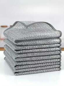 10pcs Magic Cleaning Cloth Thickened Double -Sided Metal Steel Wire Rags Kitchen Dish Pot Washdishing Cloths Towel Clean Tools - Silver - View 12