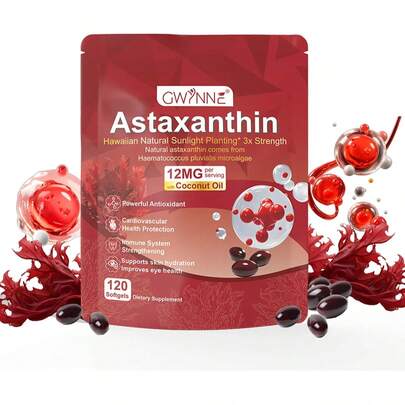  1PCS Gwynne Astaxantina 12 Mg,astaxantina Antioxidant From Fresh Haematococcus Pluvialis,apoya La Salud Ocular, Articular Y Cutánea,120 Cápsulas