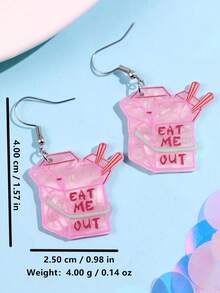 1 Đôi bông tai acrylic ánh ngọc trai hình hộp đựng thức ăn mang đi "EAT ME OUT" thời trang, sáng tạo dành cho nữ, thích hợp để đeo hàng ngày, đi nghỉ lễ và dự tiệc. - Nhiều màu - Xem 5