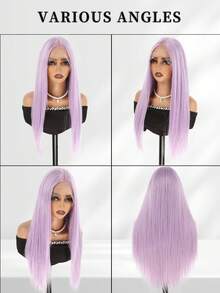 13x6 自由分缝蕾丝前假发，26 英寸，棕色、灰色、粉色、橙色、紫色可选，直发，无胶蕾丝假发，丝滑合成长直发，自然耐热纤维，带婴儿发，专为女性设计，预先拔毛，配有可调节绑带，适合日常佩戴，圣诞节和万圣节皆宜。 - 彩色 - 查看 9