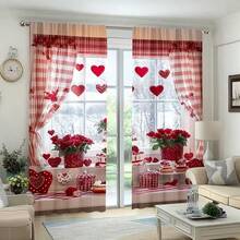 2 pezzi Tende con stampa rose rosse e design con sacchetto per asta, adatte per soggiorni, camere da letto, cucine e caffè - migliorano la luce naturale, ammorbidiscono la visione e aggiungono eleganza e stile (asta non inclusa), 160 g/m² - Multicolore - Visualizzare 5