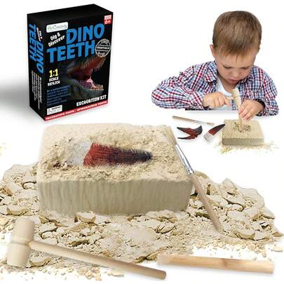 EstiloArtCreativity - Kit De ExcavacióN De Dientes De Dino Para NiñOs, Incluye Triceratops Y Spinosaurus Toy Fossil Dientes Con 2 Herramientas De ExcavacióN, Regalos Interactivos De Dinosaurios Para NiñOs YVersióN Mejorada