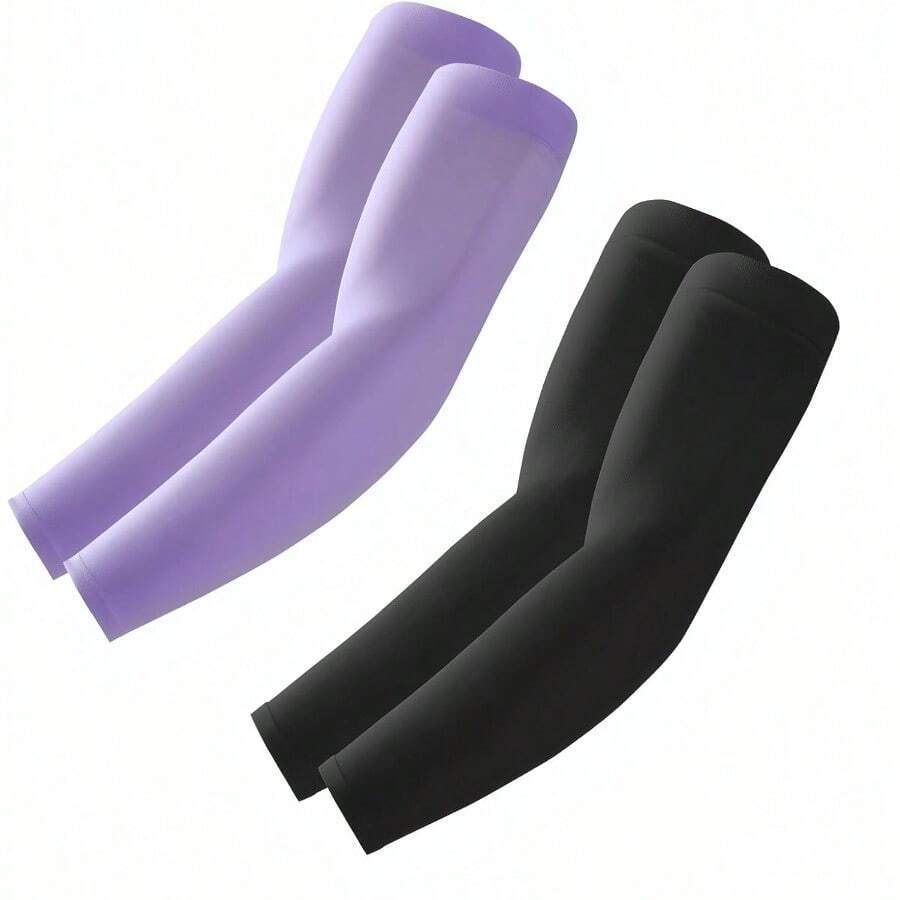 Arm Sleeves Cooling UV Sun Protection Sports Compression For Men/Women - 2雙 - 黑色+紫色 - 查看 1