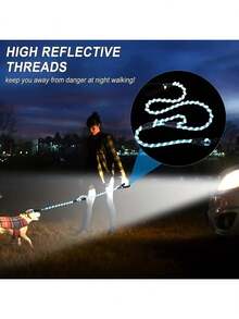 BVEOYPET 1 件双柄牵引绳，带反光条和软垫手柄 - 是大型和中型犬的理想控制和训练工具，适合日常遛狗、狗绳。 - 彩色 - 查看 4