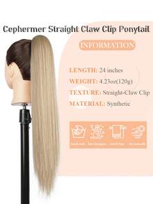 24 Inch Straight Ponytail Hair Extensions, Clip-In Synthetic Fiber Ponytail For Women, Natural Look Daily Use (Golden) - Gold - View 2