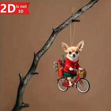Chihuahua Riding A Bicycle Ornament - 2D Flat Acrylic Christmas Decoration With Expressive Eyes And Ears, Irregularly Shaped Dog Statues, Suitable For Homes, Parties, Keychains - A Gift For Chihuahua Lovers, Durable And Lightweight Holiday Decoration, Festive Chihuahua Riding A Bicycle With Basket, Classic Style Suitable For Christmas And All Year Round, Perfect For Tree Or Tabletop Display, Ideal Gift For Pet Lovers - 1 - View 5