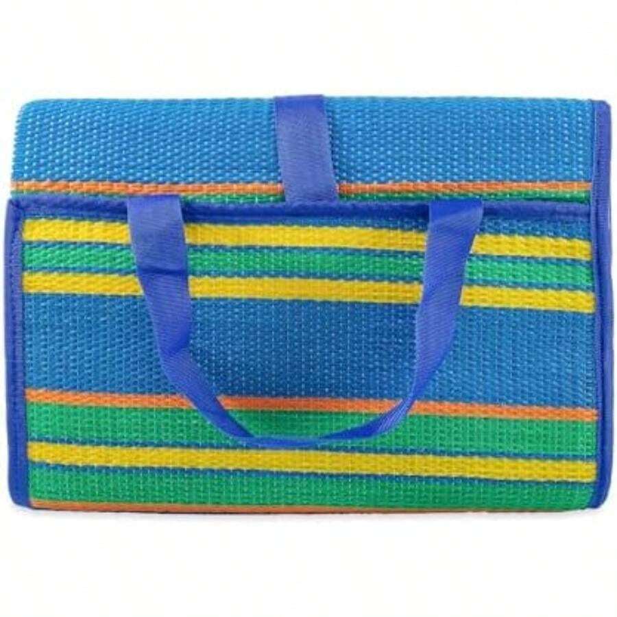 Camco - Tapete con correa, diseño de rayas, Azul y Verde, 60" x 78"(Multicolor 6'6" x 5' (Rectangular)) - Multicolor - Ver 1