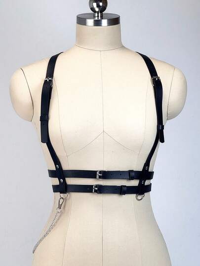 1 pieza Arnés de Body sexy de cuero negro ajustado con estilo punk gótico para decoración corporal sexy con accesorios para fiestas y festivales