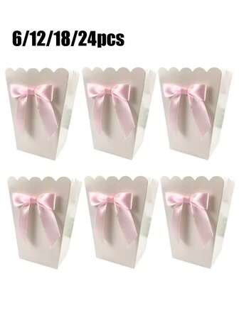 6/12/18/24ชิ้น กล่องป๊อปคอร์นโบว์สีชมพู อุปกรณ์ปาร์ตี้ กล่องของขวัญป๊อปคอร์น ถุงใส่ขนม ลูกอม ขนมขบเคี้ยวขนาดเล็ก ที่ใส่อาหาร วันเกิด งานเลี้ยงเด็ก