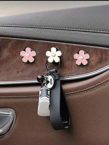 AD Bộ 2 móc treo đồ họa tiết hoa trên ô tô, móc dán nhỏ đa năng dùng để treo đồ ở ghế hành khách phía trước, trang trí nội thất ô tô, dành cho nữ - Đồ sắt đen - Xem 5