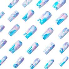 Mid-Length European Square Nail Art With Iridescent Glitter For Spring And Summer; Colorful Gradient Striped Nail Stickers. - 透明的 - 查看 4