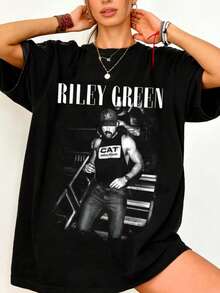 Riley Green Shirt Vintage Graphic Tee Riley Green T-Shirt Retro Gift For Women And Ma - 黑色 - 查看 1