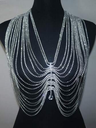 水晶流苏吊坠女士项链链条文胸奢华水钻胸链比基尼饰品