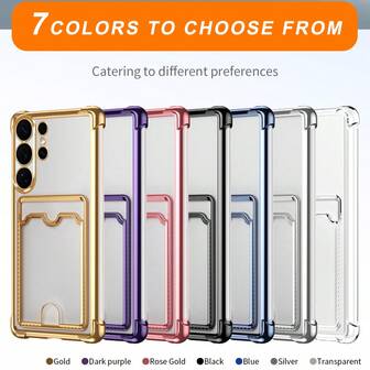 1pc Electroplated TPU Material Phone Case With Card Slots For Bank Card, ID Card, Metro Card, Credit Card, Landscape Photo, Four-Corner Anti-Drop Protection