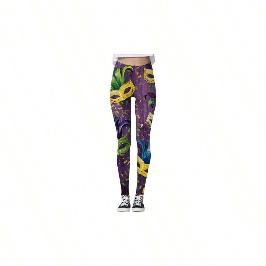 Mardi Gras - Leggings Mardi Gras para mujer, con mscara de Mardi Gras para adultos, mallas con estampado de mscara de fantasa - Verde + 2XL - Ver 1