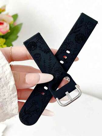 20mm/22mm Carved Floral Silicone Watch Band Strap, Comfortable Soft Adjustable Sports Watch Band Compatible With Samsung/ Watches