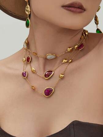 1 pieza Collar de mujer con gota de agua de dopamina, resina y parches, collar gargantilla elegante de acero inoxidable chapado en oro, accesorio de joyería diaria elegante, regalo perfecto para ella