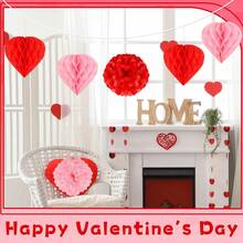 6 Pcs Valentine's Party Decoration Set 10 Inch (25cm)Red Heart Honeycomb Tissue Paper Pom Poms Pink Hanging Paper Flower Ball DIY Art Craft Blooms Flower Balls For Anniversaries Wedding Party Decor - Red + Pink - View 5