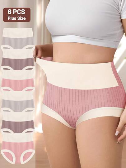 MIOTAN 6pcs/Pack Women's Plus Size High Waist Soft Cotton Underwear