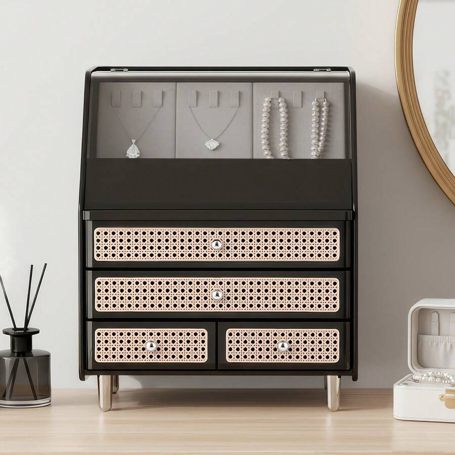 Elegant Practical Jewelry Cabinet (Space-Saving) - Multi-Compartment/Organizer, Bedroom/Bathroom/Travel, Thanksgiving/Christmas Essential, Black/White/Green - 黑色 - 查看 1
