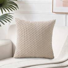 1 pieza/2 piezas Funda de almohada cuadrada de pana de unicolor de terciopelo suave con rayas de estilo bohemio (no incluye relleno de almohada), adecuada para vacaciones, sofá, dormitorio, cama, para uso en todas las estaciones - Beis - Ver 11