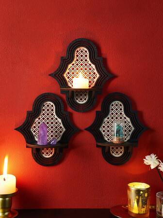 1/2/3pcs Simple Multi-Piece Wall Mounted Display Shelf, DIY Assembly Floating Shelf/Shelves, Freely Combinable Wooden Home Decor Wall Rack, Suitable For Party Decoration, Candle & Diffuser Display, Living Room & Bedroom Wall Hanging Organizer