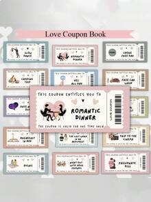 情人节情侣折扣券和邮票，男友优惠券册，男友情人节礼物优惠券册，生日周年纪念优惠券，生日礼物，情人节礼物