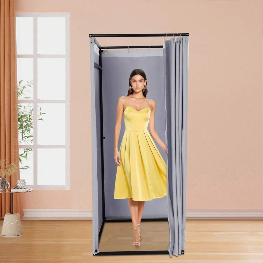 Changing Room, Mobile Changing Room With Curtain, Mobile Changing Room With Privacy Curtain For Offices, Shopping Centers, Boutiques And Private Homes; Mobile, Temporary Privacy Screen - Grey - View 1