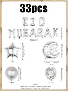 33pcs/Set Eid Mubarak Balloon Set, Includes Star Balloons, Ramadan Foil Balloons, Latex Balloons, Eid Mubarak Letter Balloons (Gold, Silver, Rose Gold) 3 Colors, Suitable For Eid Mubarak Theme Party, Ramadan Kareem Eid Home Decor - Multicolor - View 10