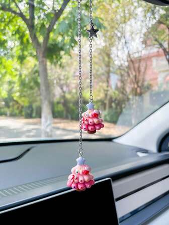 Cartoon Christmas Tree Car Hanging Ornament, Creative Car Rearview Mirror Decor Pendant