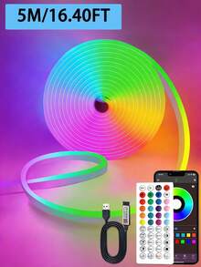 16.4ft/5m RGB Neon LED Light Strip, Waterproof Silicone Neon Rope Lights, Music Sync, Color Changing, APP & Remote Control, For Bedroom, Kitchen, Bar And Home Decor - 多色光 - 查看 13