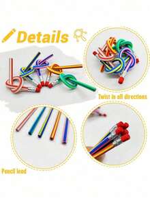 50pcs Flexible Pencils,Magic Bendable Pencils,Back To School Stuff For Kids,Multi-Colored Fun Soft Pencils With Erasers,Party Favors,Classroom Supplies,Birthday Gifts,Perfect Gifts, Party Favors, Back To School Supplies,Festive, Christmas, Goodie Bags Fillers(Note: These Pencils Are Not For Writing)
