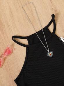 3pcs/Set Tween Girls' Ribbed Ribbed & Solid Comfortable Fitted Sleeveless Halter Dress - Pink - View 6