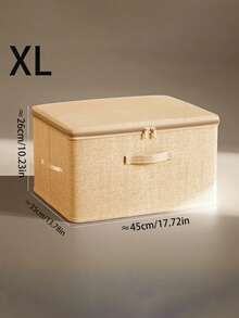 Folding Storage Box With Zipper And Handle, Apricot Yellow Storage Box, Polyester Linen, Square, Lid Type, Sturdy And Versatile, Used For Storing Clothes, Toys And Other Items, Interior Decoration, Bedroom Decoration, Decoration, Storage, Jeans, Clothing Cabinet Storage - apricot yellow - View 12