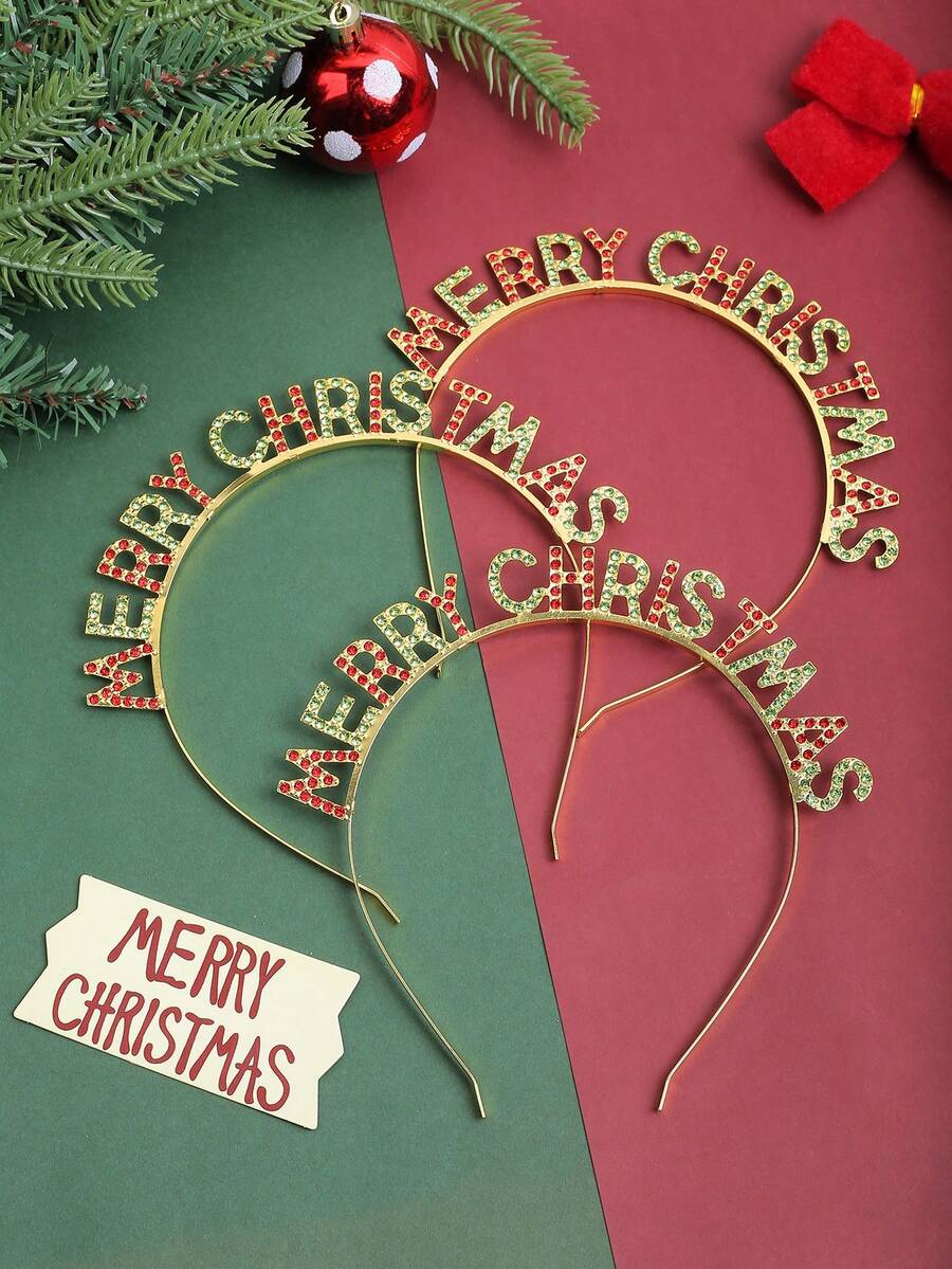 1个/2个/3个装优雅金属字母水钻发箍，多功能发饰，适合节日派对装扮，发带，发箍 - 彩色 - 查看 1