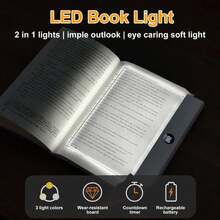 Book Light, Rechargeable Clear LED Flat Reading Light With 3 Colors & Timer, Dimmable Panel Plate Lamp Book Full Page Light For Reading In Bed At Night, Funny Gifts For Readers Women Men - 3-color Light - View 11