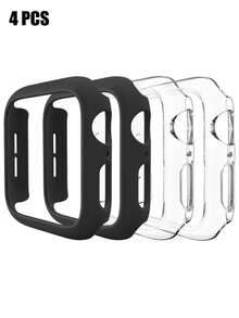 4个黑色透明休闲时尚PC镂空手表壳，防震保护套，兼容 40/41/42/44/45/46/49mm，适用于Series Ultra/SE/10/9/8/7/6/5/4，智能手表保护壳配件 - 黑色*2+透明*2 - 查看 13